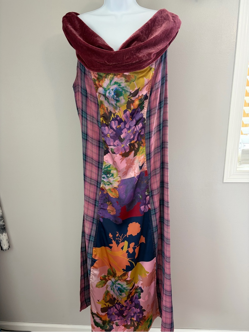 NWOT Aratta Silent Journey Velvet Off-Shoulder Floral Patchwork Maxi Dress